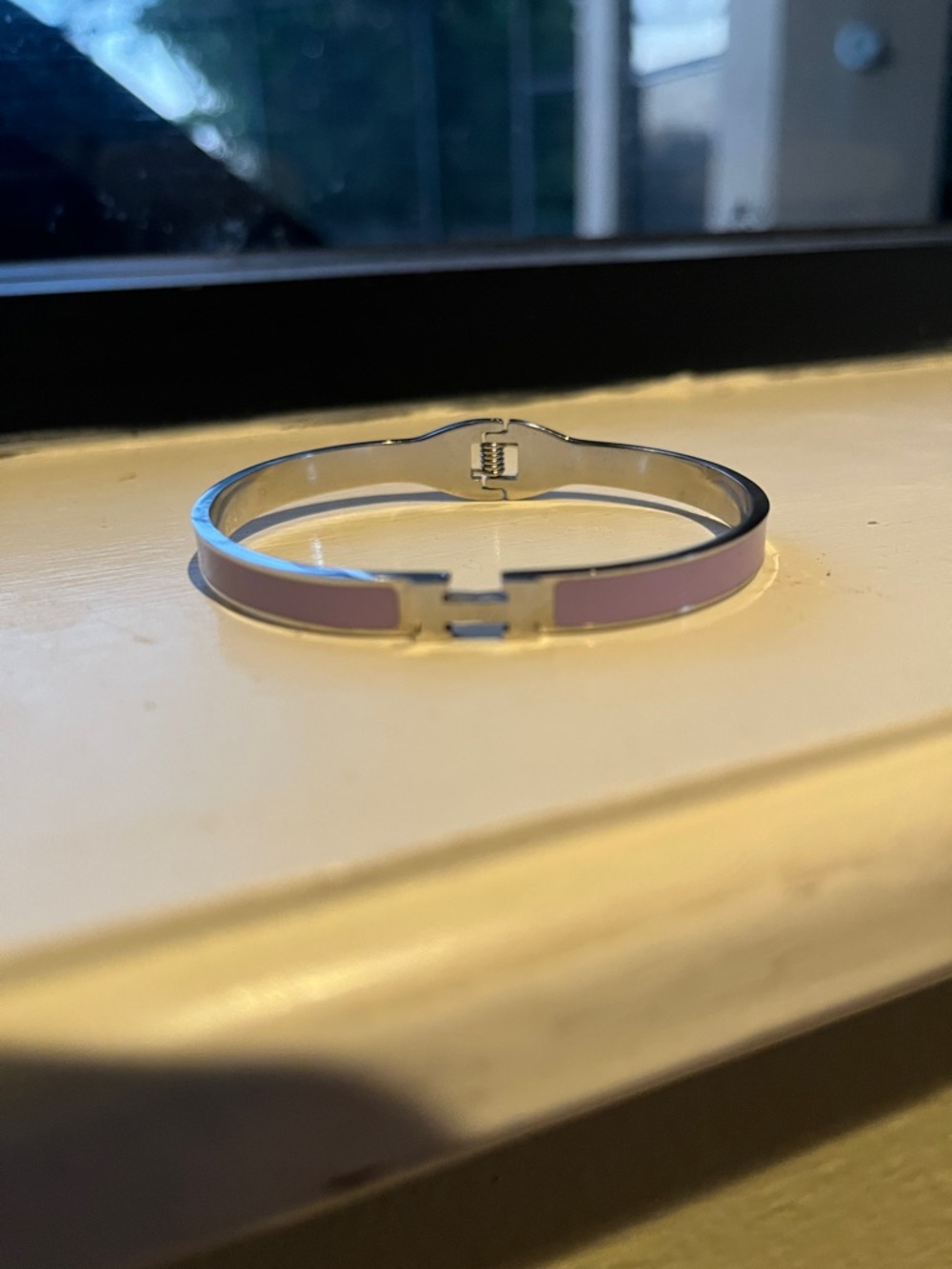 Lavender Enamel Silver-Tone “H” Hinged Bangle Bracelet - NWOT